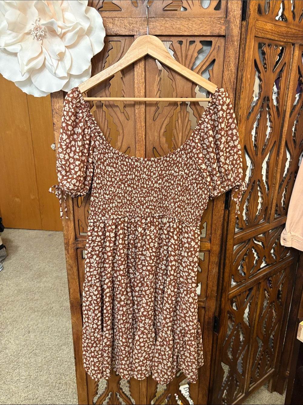 Blu Pepper Brown Floral Smocked Mini Dress - Picture 7 of 7